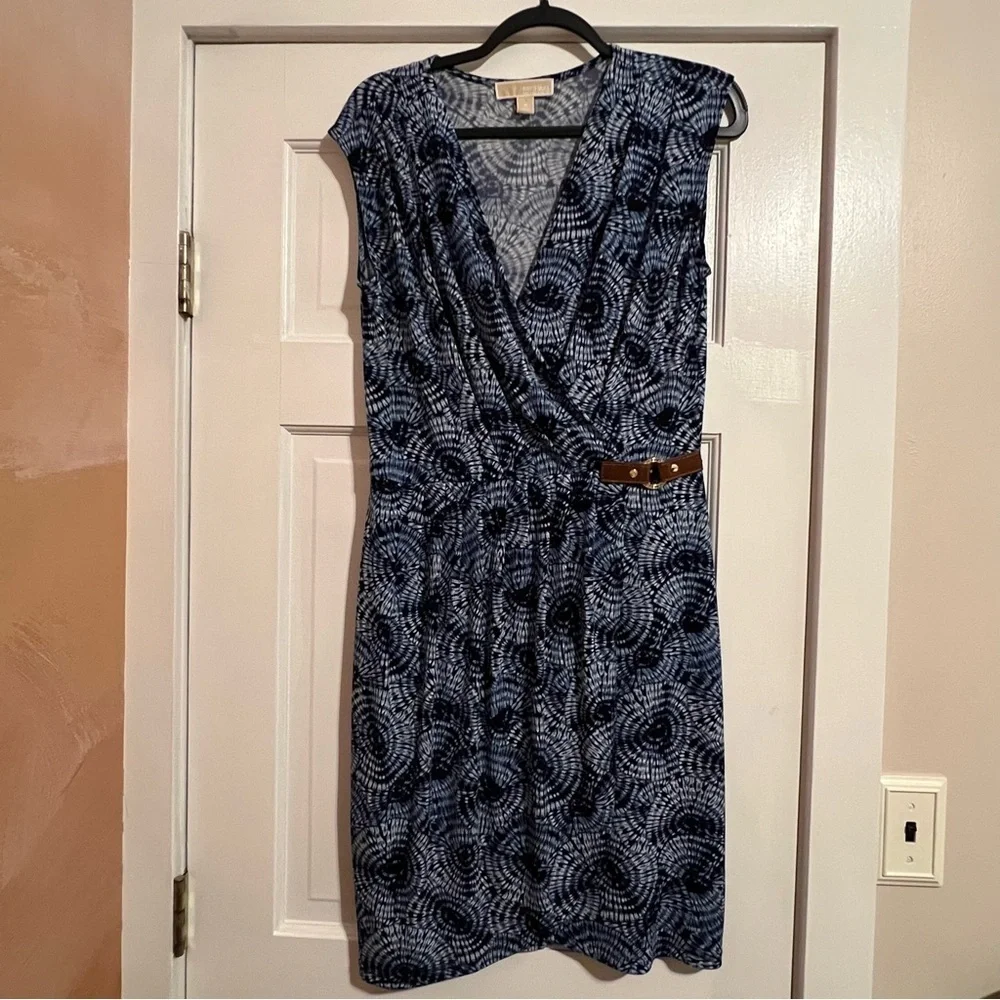 #108 MICHAEL KORS BLUE FAUX WRAP DRESS MEDIUM